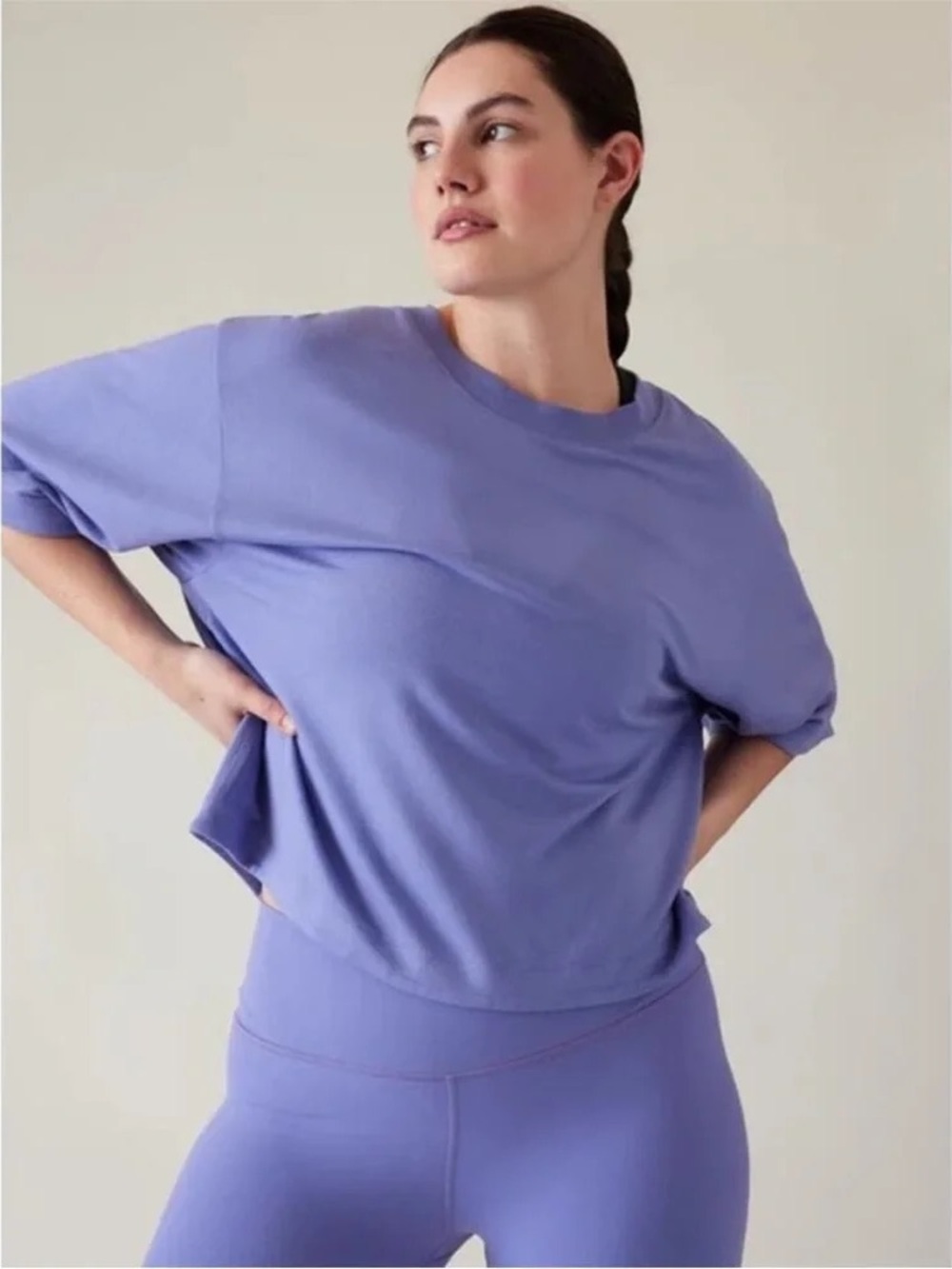 Athleta Bliss Sweatshirt Womens Size S Purple Slit Back Crew Neck Stretch